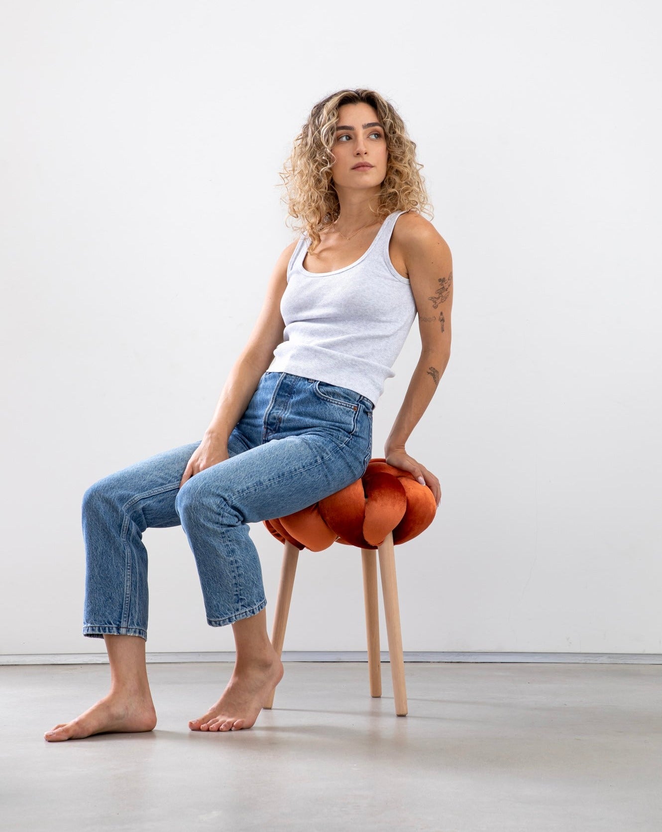 Burnt Orange Velvet Knot Stool