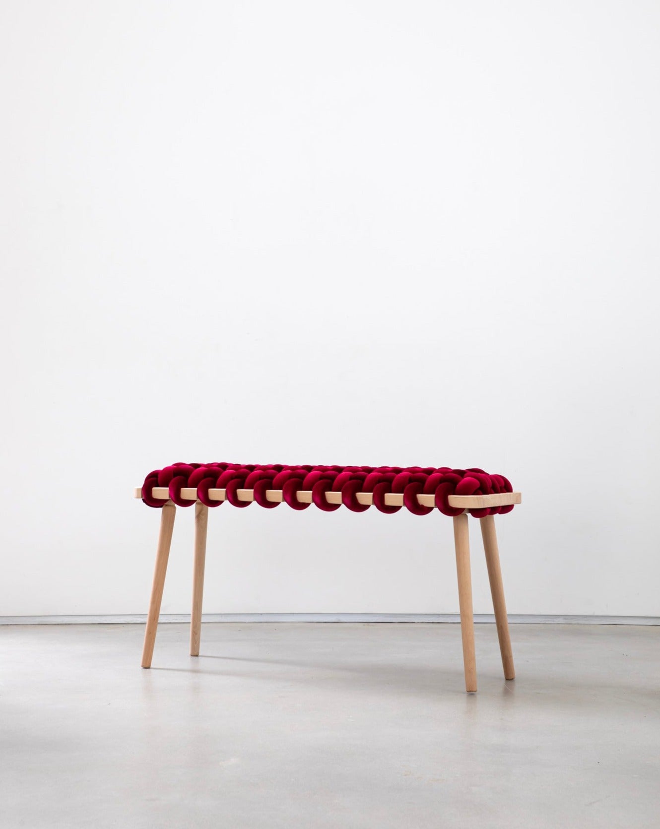 Hot Cherry Velvet Woven Bench