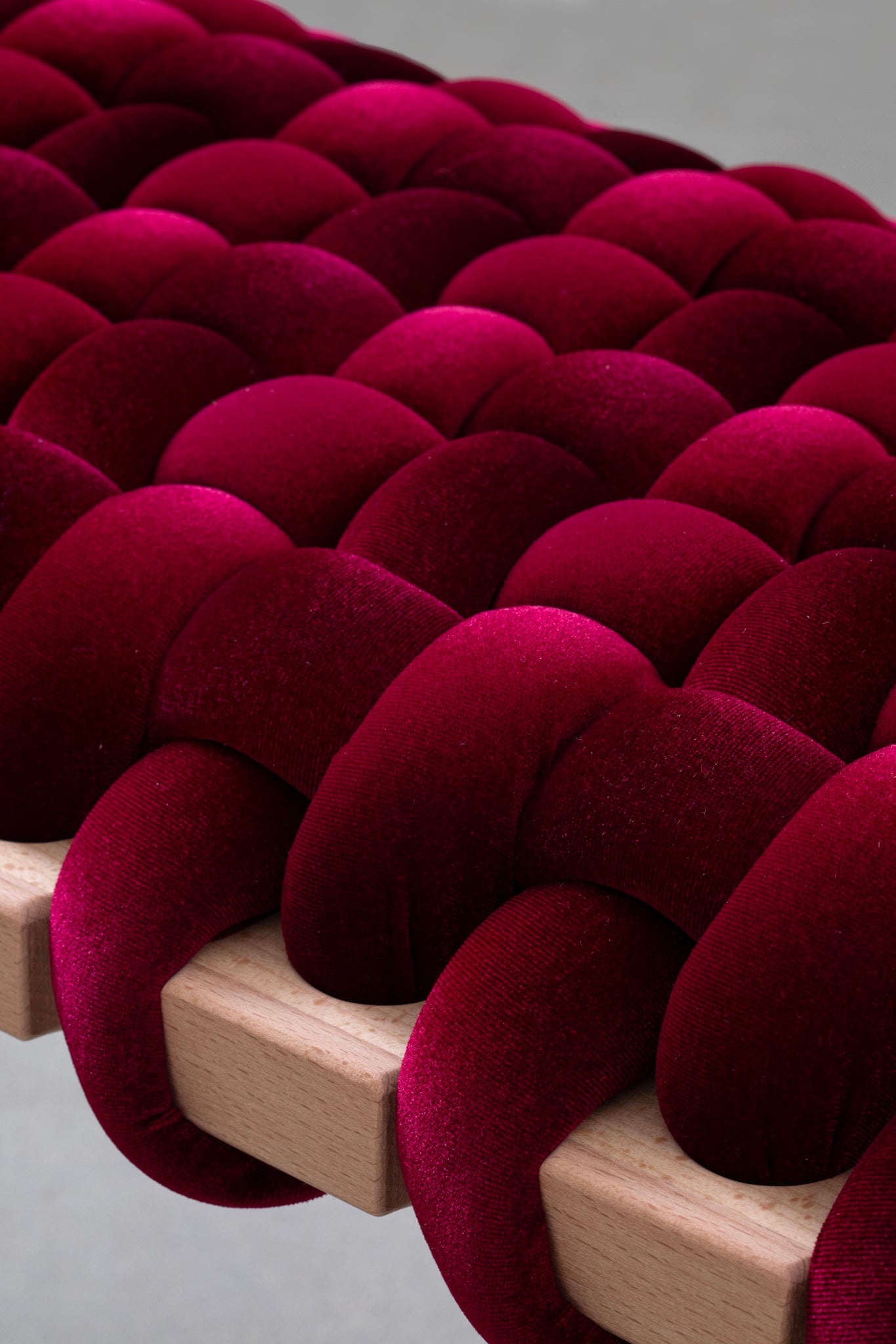 Hot Cherry Velvet Woven Bench