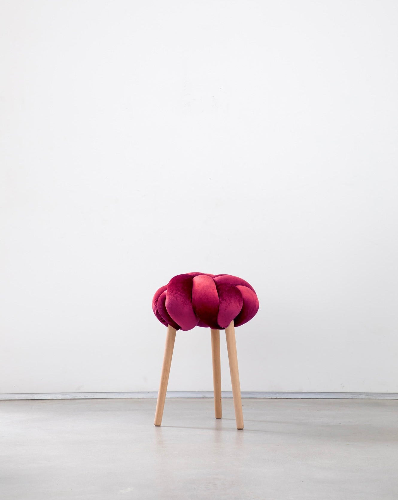 Hot Cherry Velvet Knot Stool