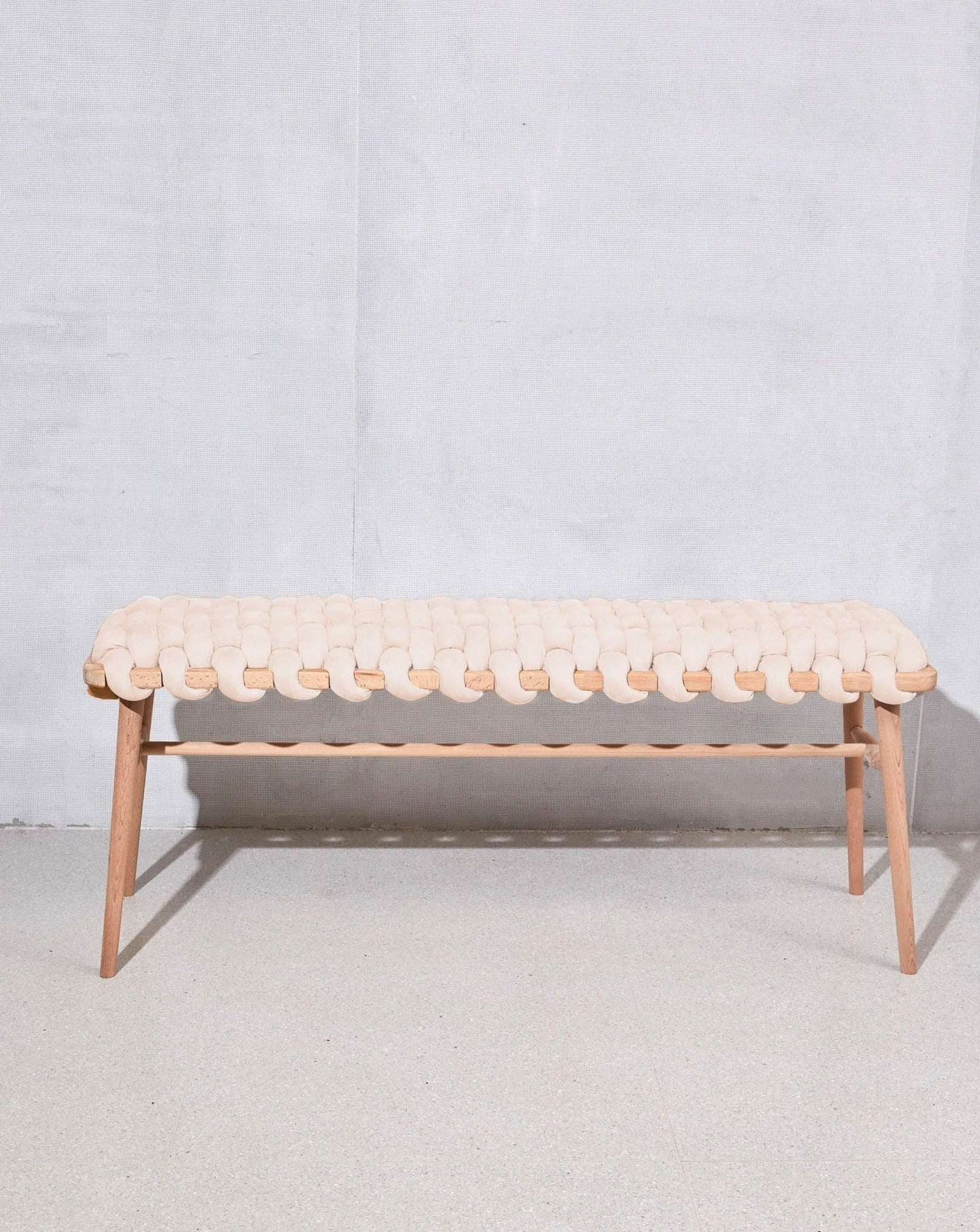 Cream Vegan Suede Woven Bench