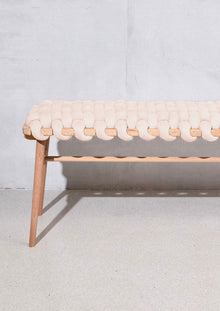 Cream Vegan Suede Woven Bench