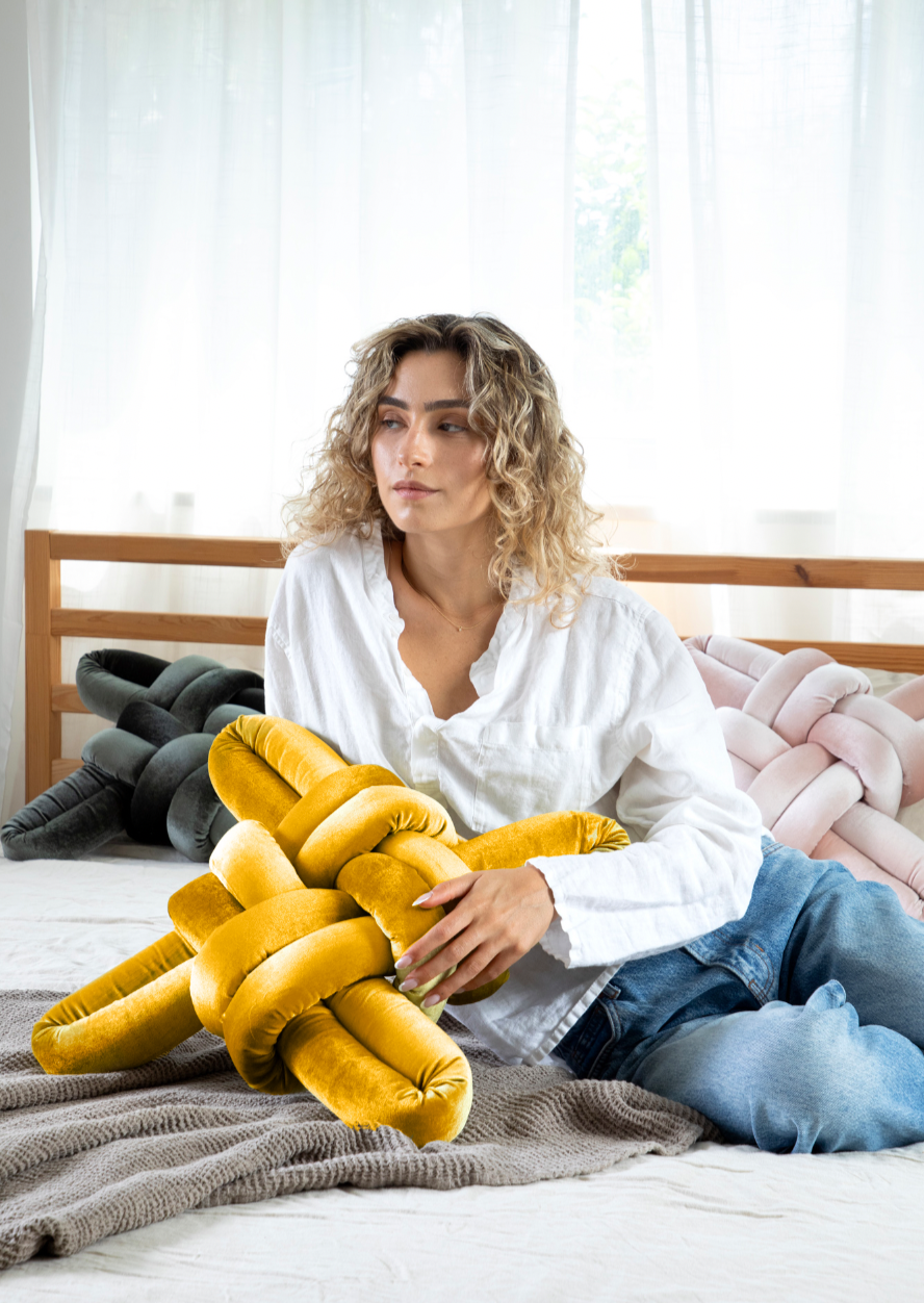 sunlight yellow Velvet Knot Pillow