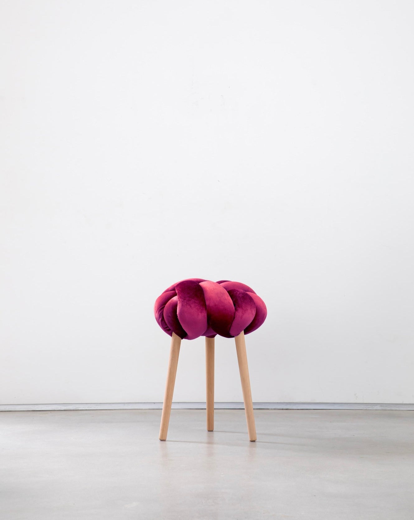 Hot Cherry Velvet Knot Stool