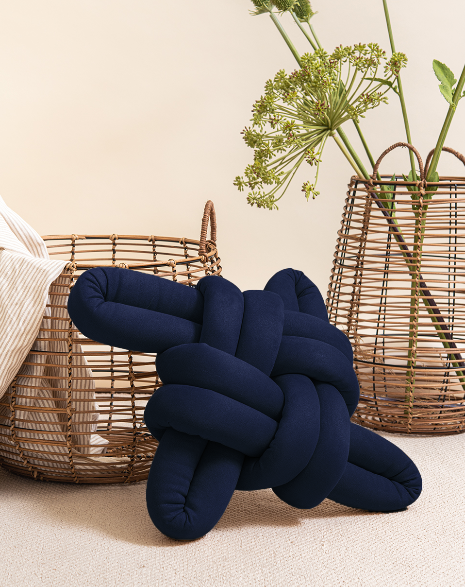 Indigo Blue Vegan Suede Knot Pillow- 30% OFF