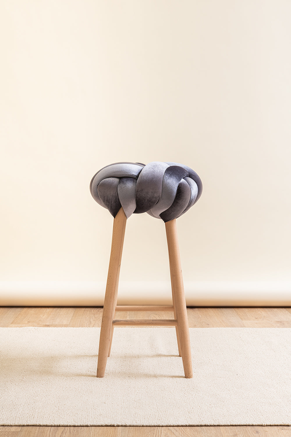 Grey Velvet Knot Bar Stool