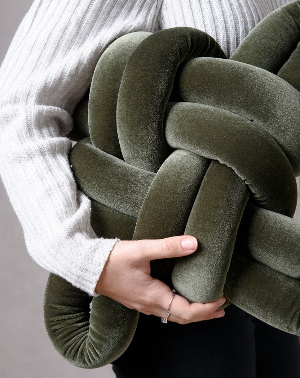 Olive Green Velvet Knot Pillow