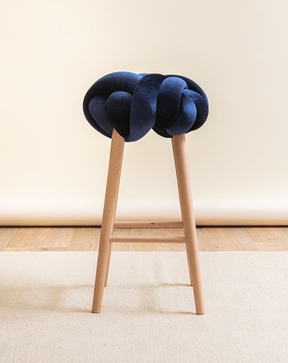 Midnight Blue Velvet Knot Bar Stool