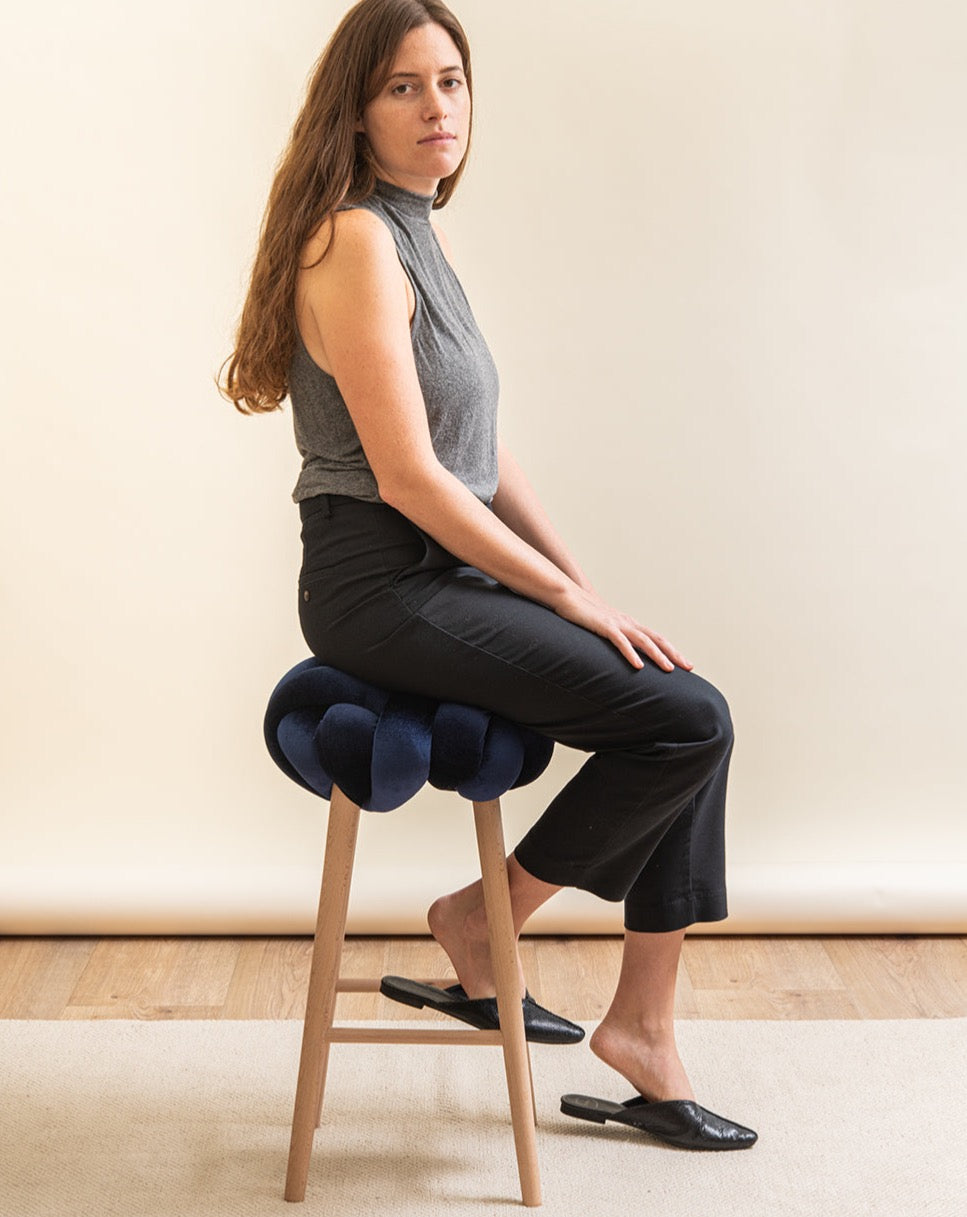 Midnight Blue Velvet Knot Bar Stool