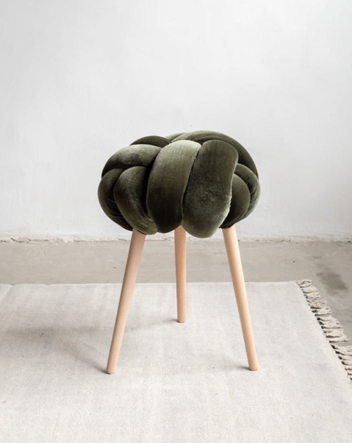 Olive Green Velvet Knot Stool