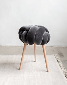 Grey Velvet Knot Stool