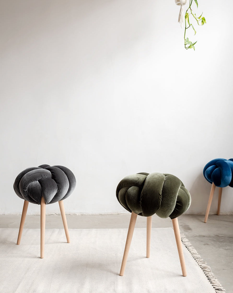 Grey Velvet Knot Stool