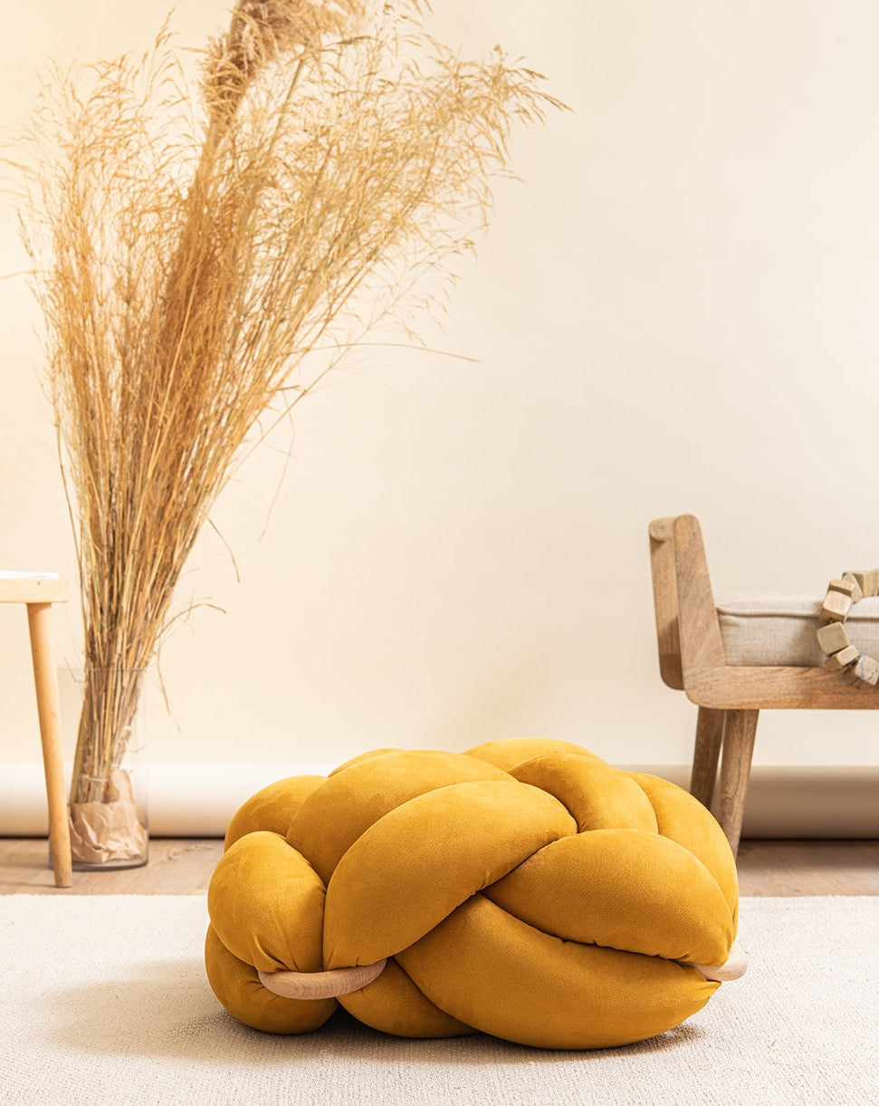 (M) Yellow Desert Vegan Suede Knot Floor Cushion