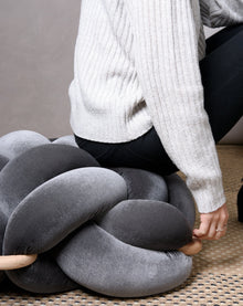 (L) Grey Velvet Knot Floor Cushion