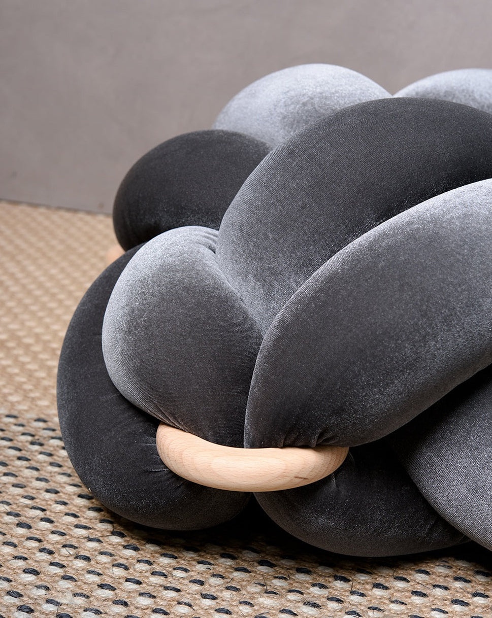 L Grey Velvet Knot Floor Cushion — Knots Studio