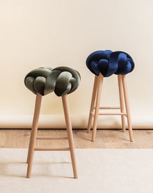 Midnight Blue Velvet Knot Bar Stool