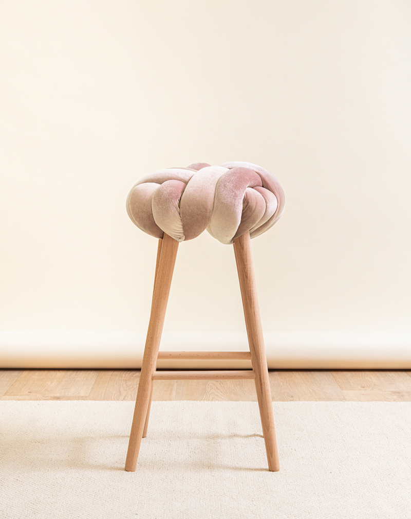 Blush Pink Velvet Knot Bar Stool