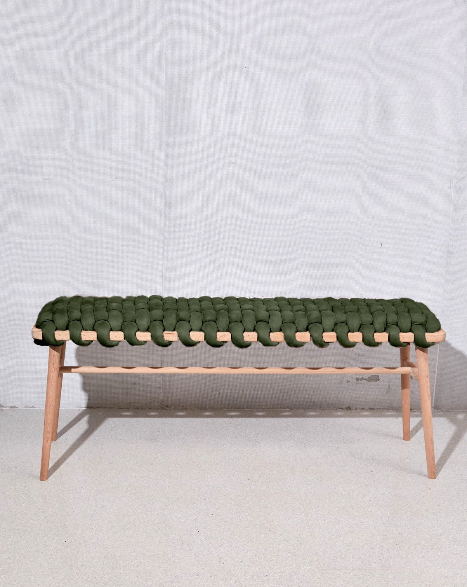 Army Green Vegan Suede Woven Bench