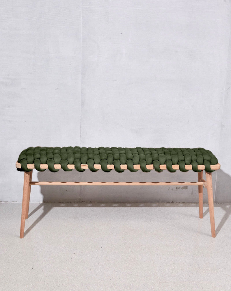 Army Green Vegan Suede Woven Bench