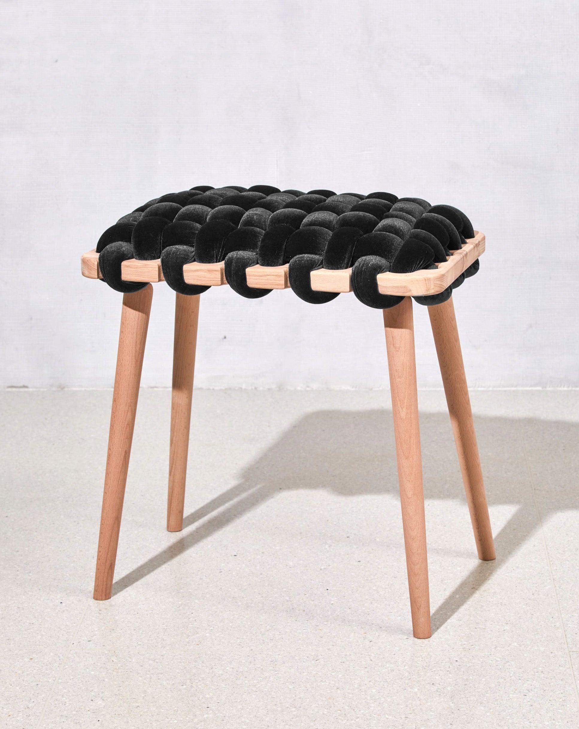 Black Velvet Woven Stool