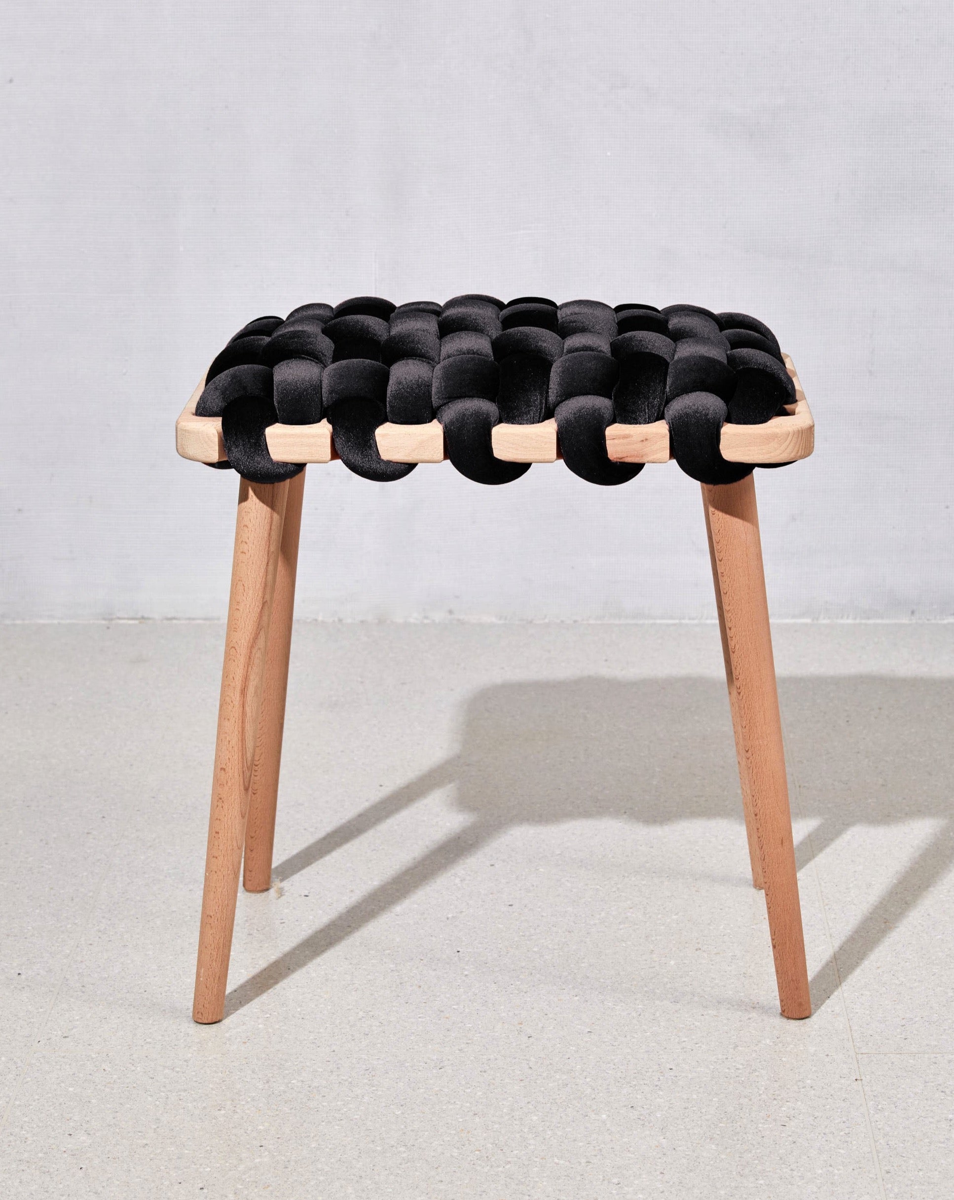 Black Velvet Woven Stool