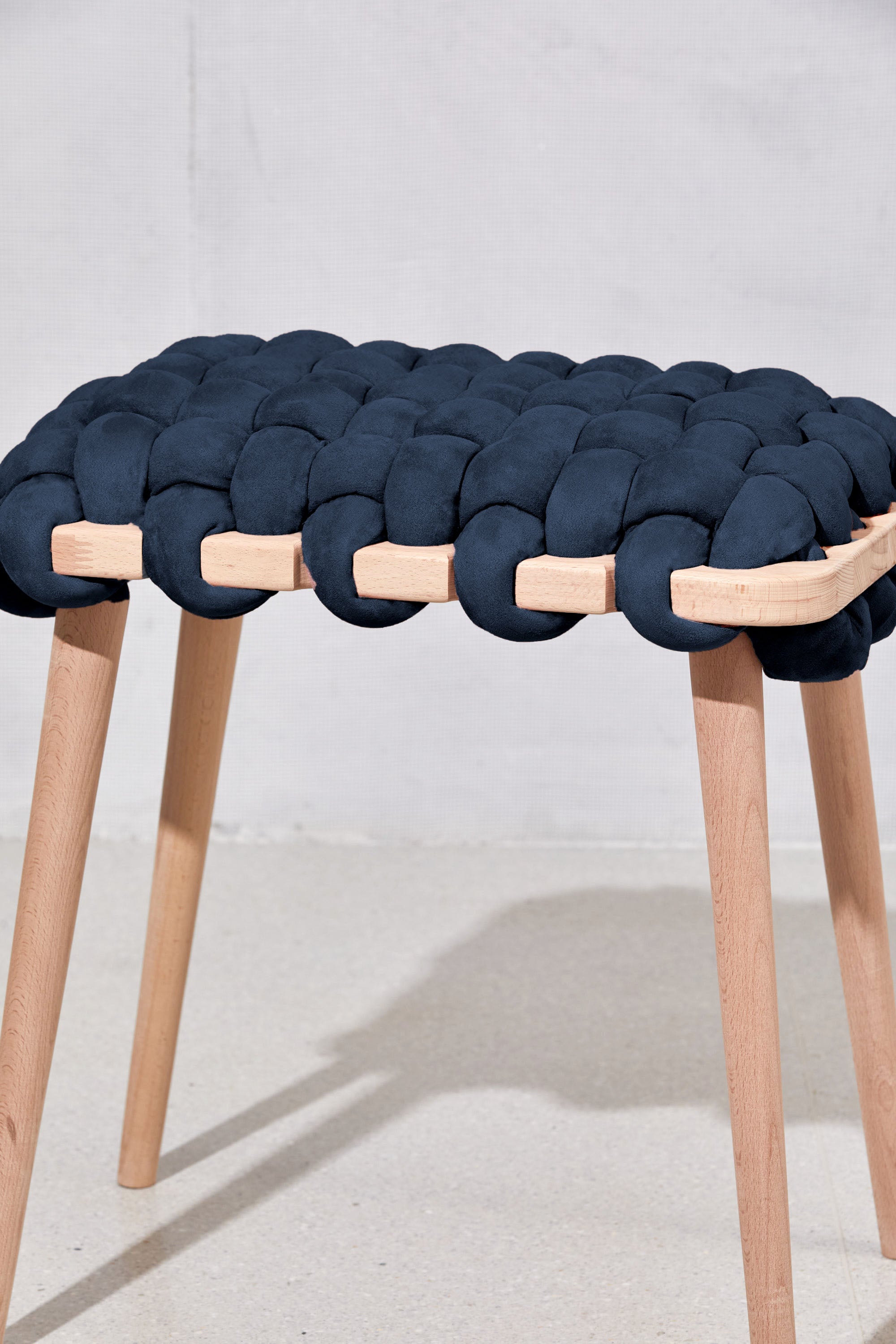 Indigo Blue Vegan Suede Woven Stool