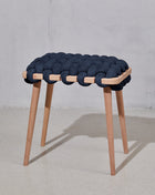 Indigo Blue Vegan Suede Woven Stool