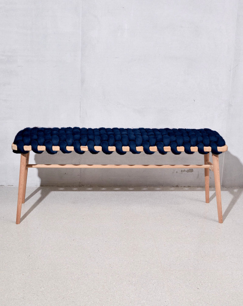 Indigo Blue Vegan Suede Woven Bench