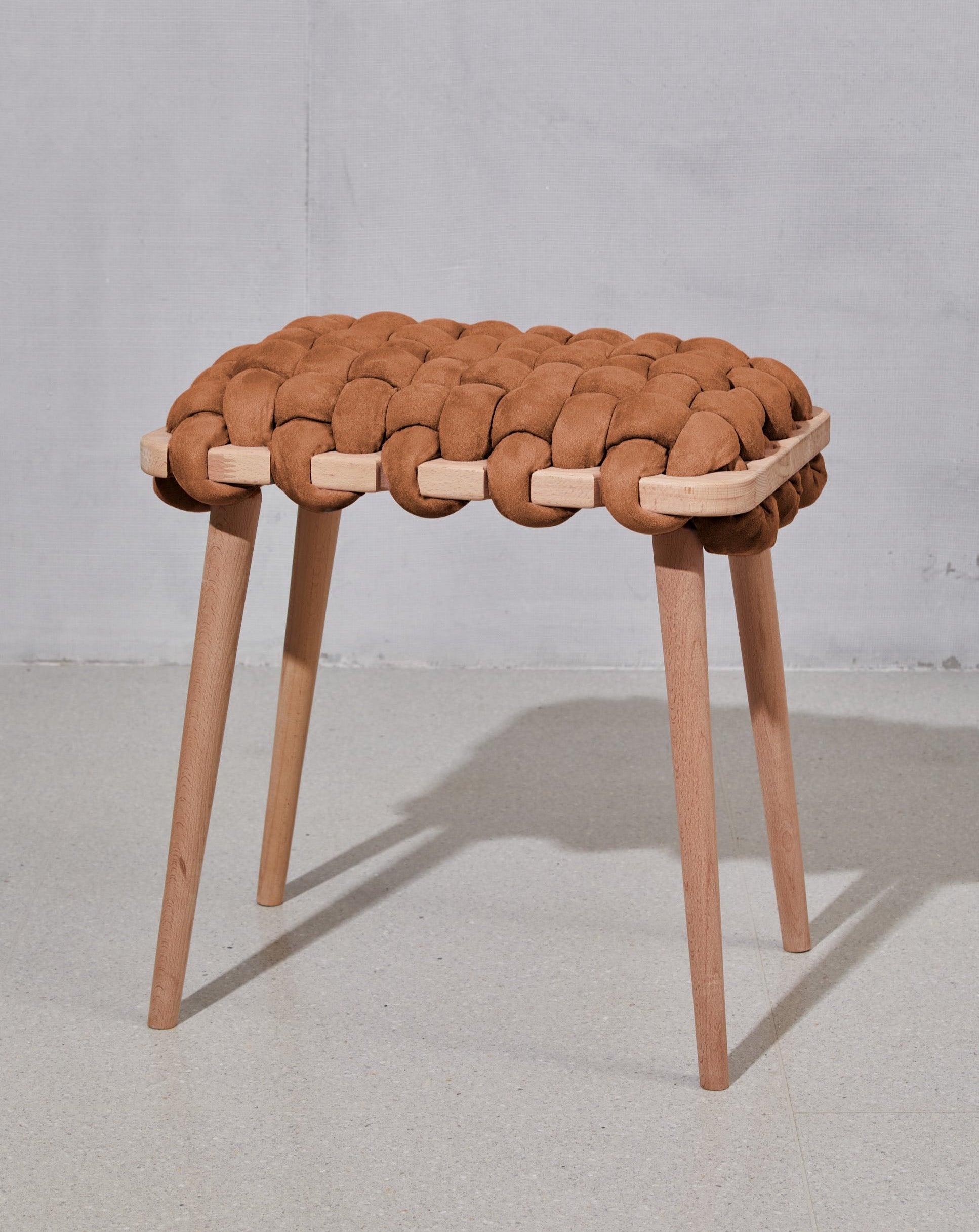 Chocolate Brown Vegan Suede Woven Stool