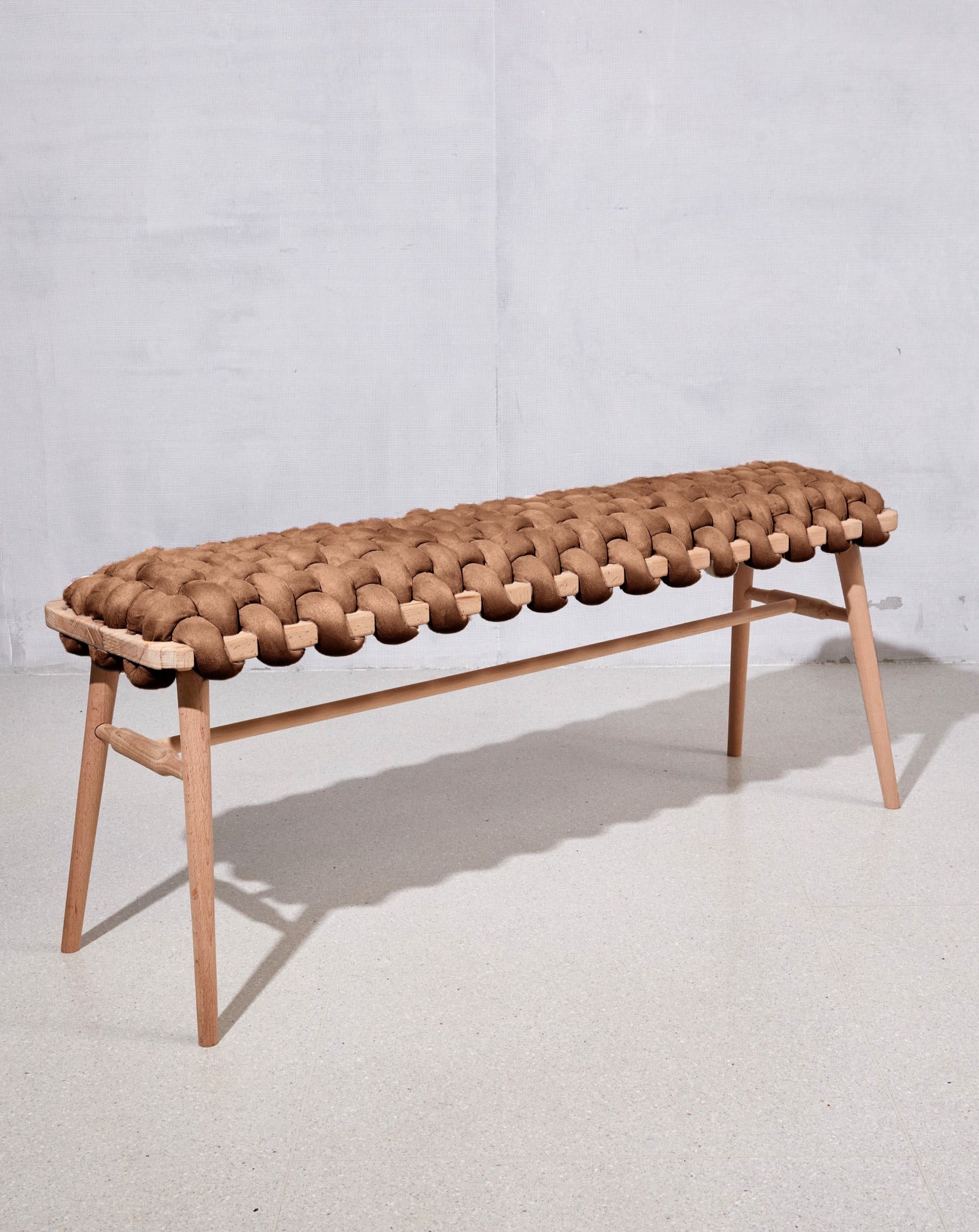 Chocolate Brown Vegan Suede Woven Bench