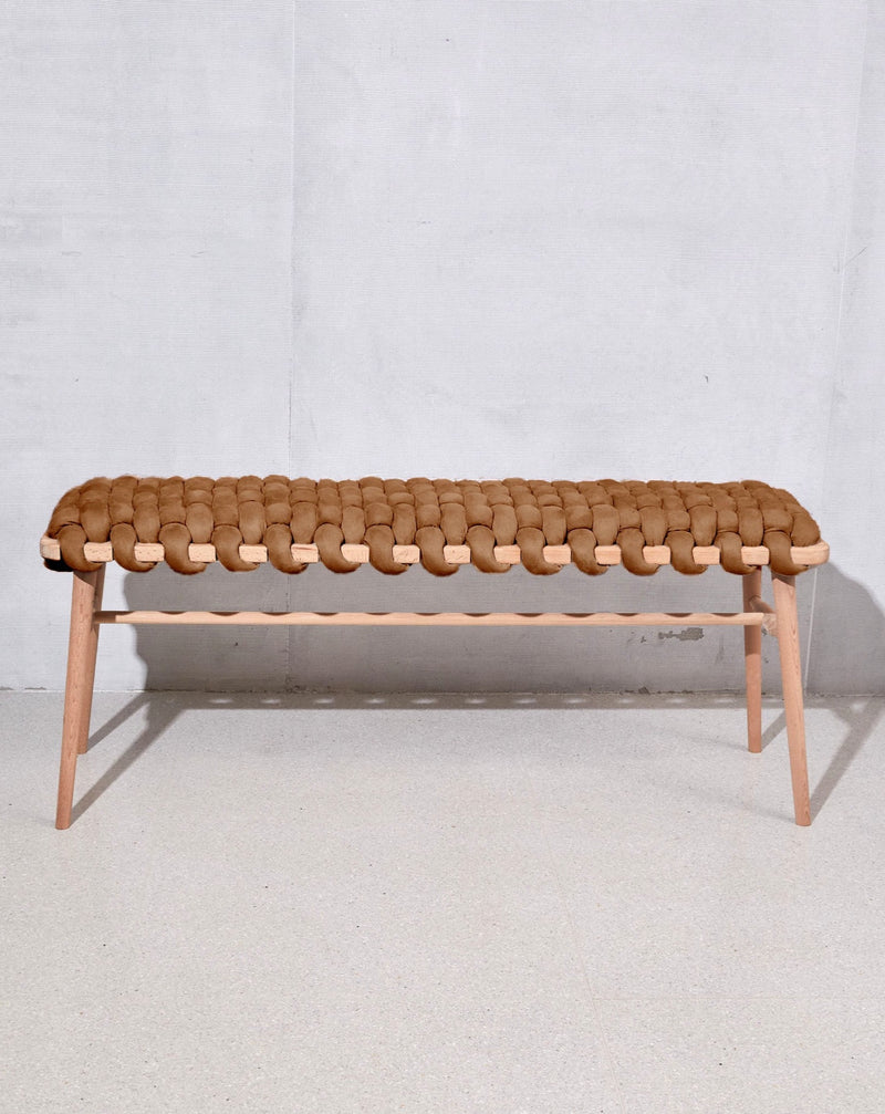 Chocolate Brown Vegan Suede Woven Bench