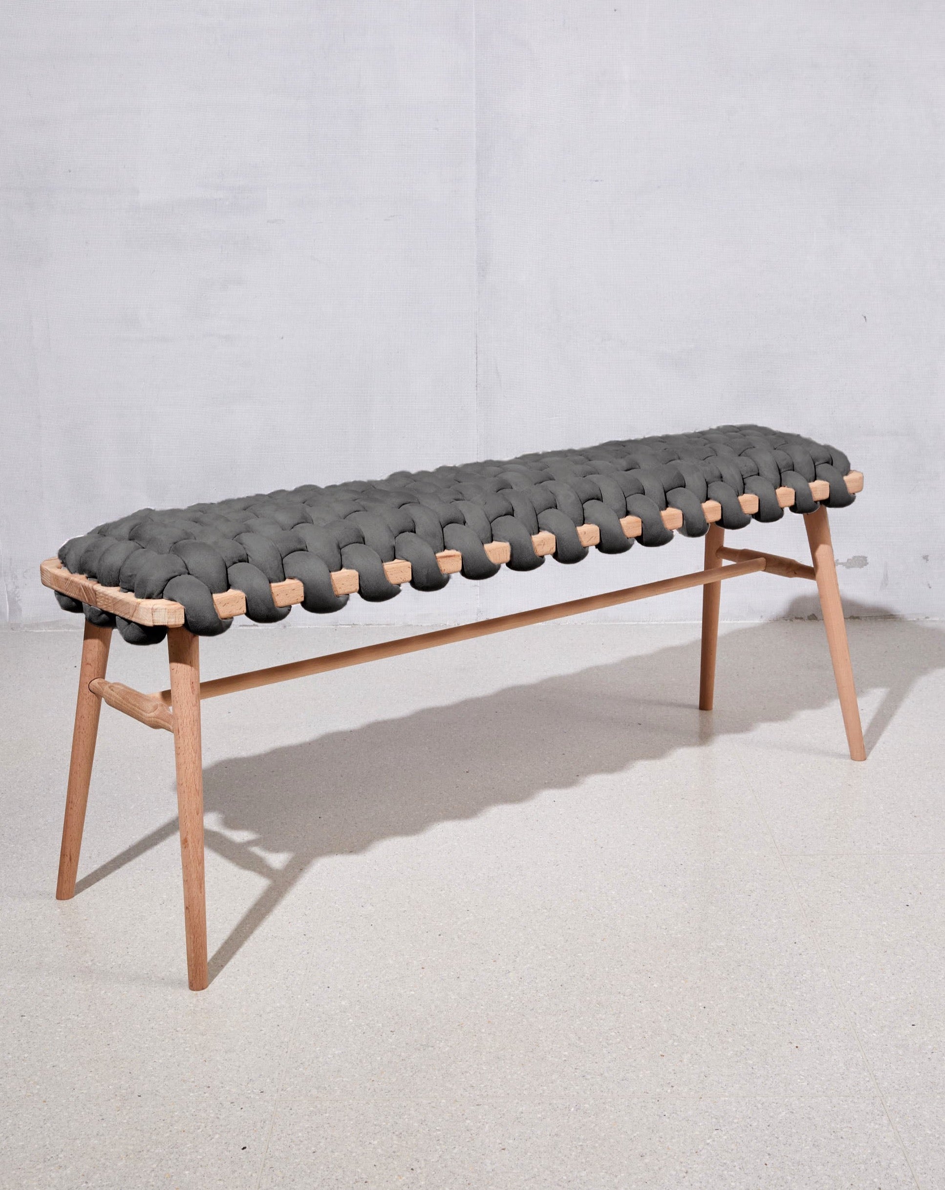 Graphite Vegan Suede Woven Bench