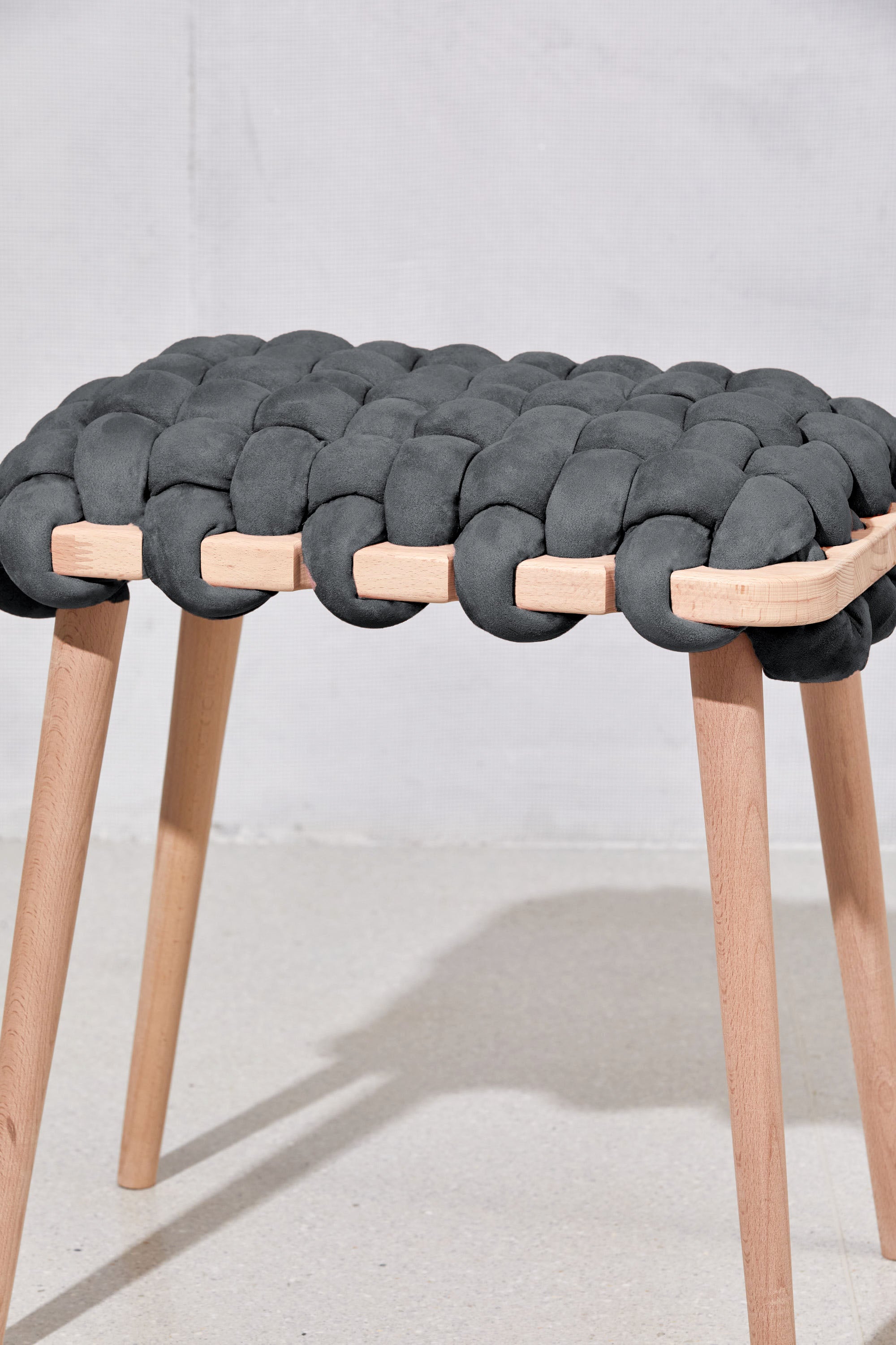 Graphite Vegan Suede Woven Stool