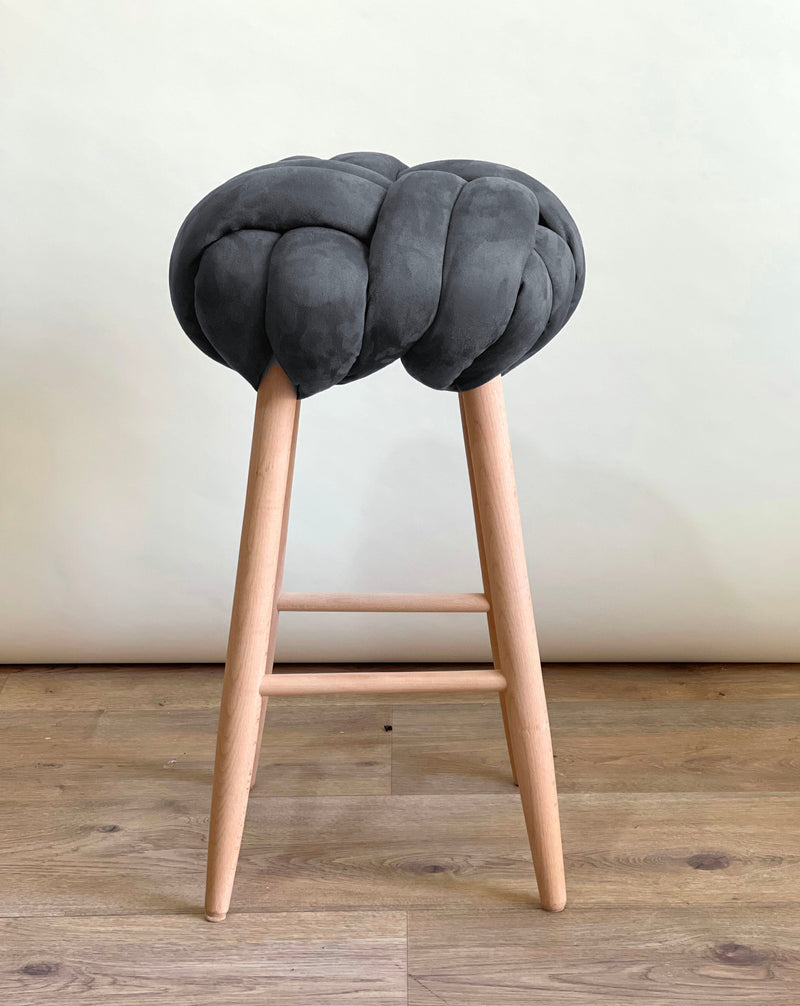 Graphite Vegan Suede Knot Bar Stool