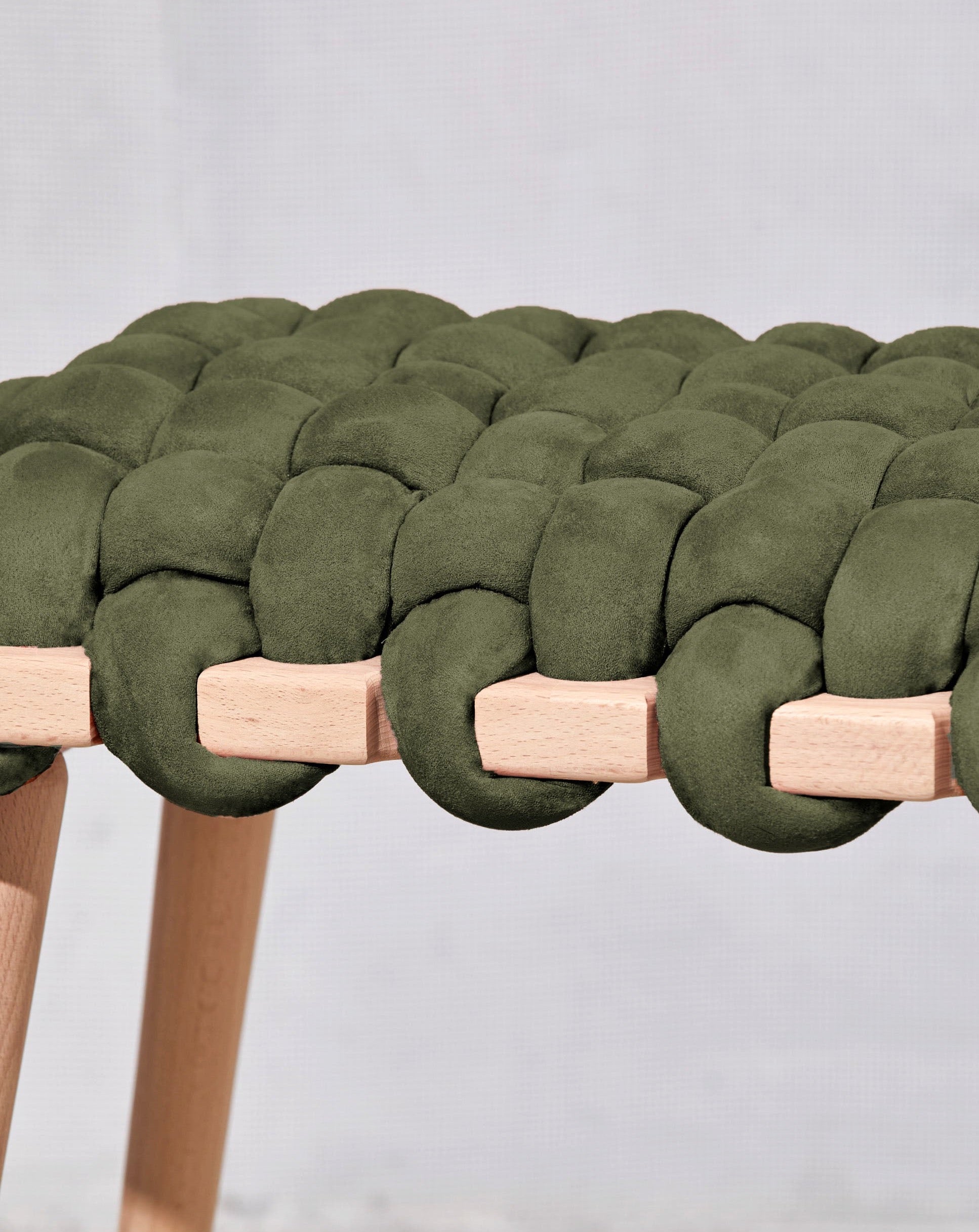 Army Green Vegan Suede Woven Stool