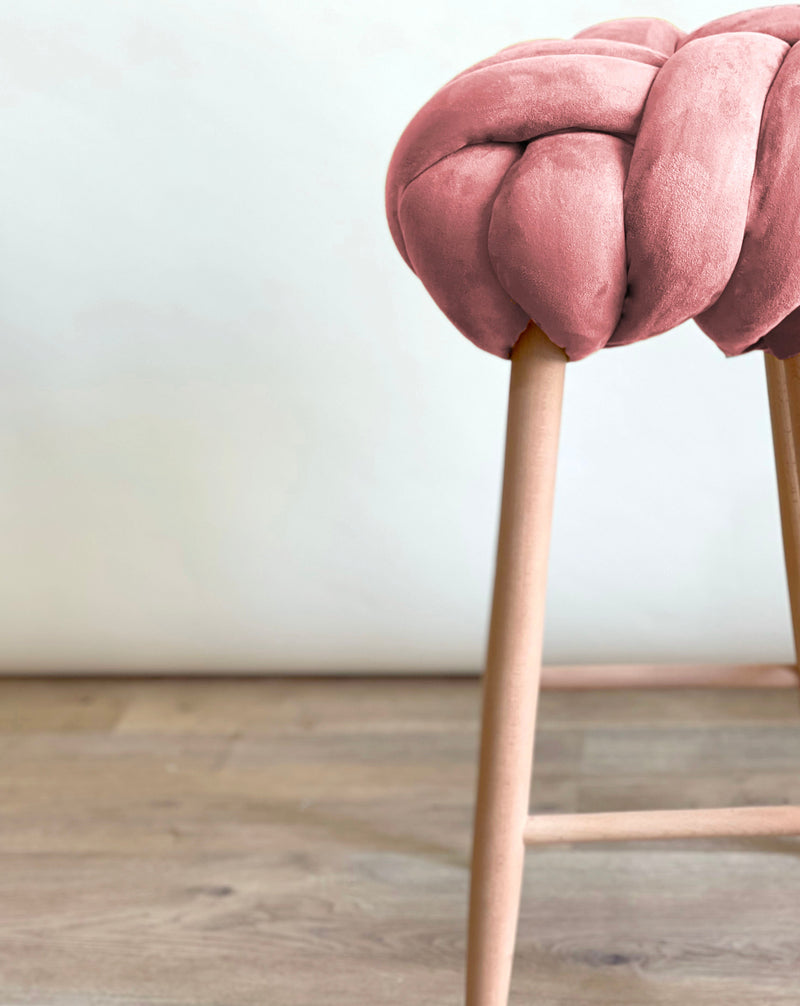 Rose Pink Vegan Suede Knot Bar Stool