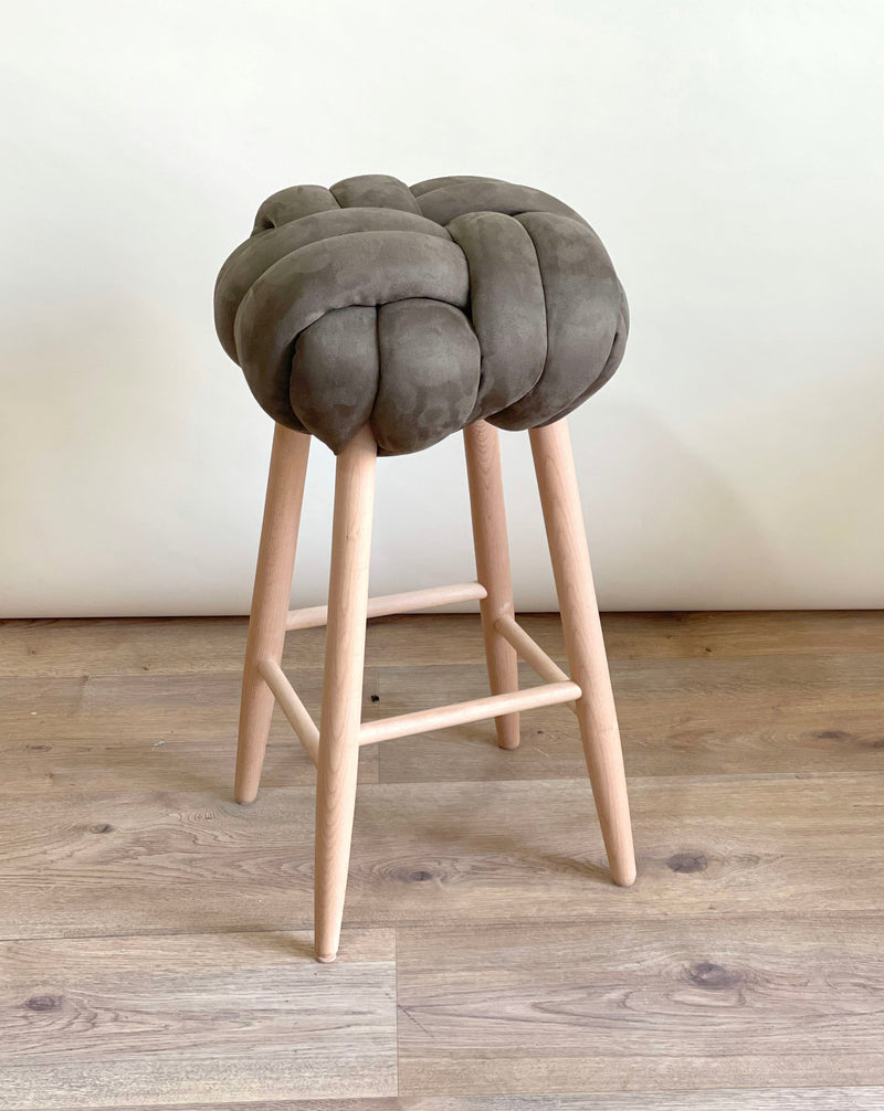 Army Green Vegan Suede Knot Bar Stool