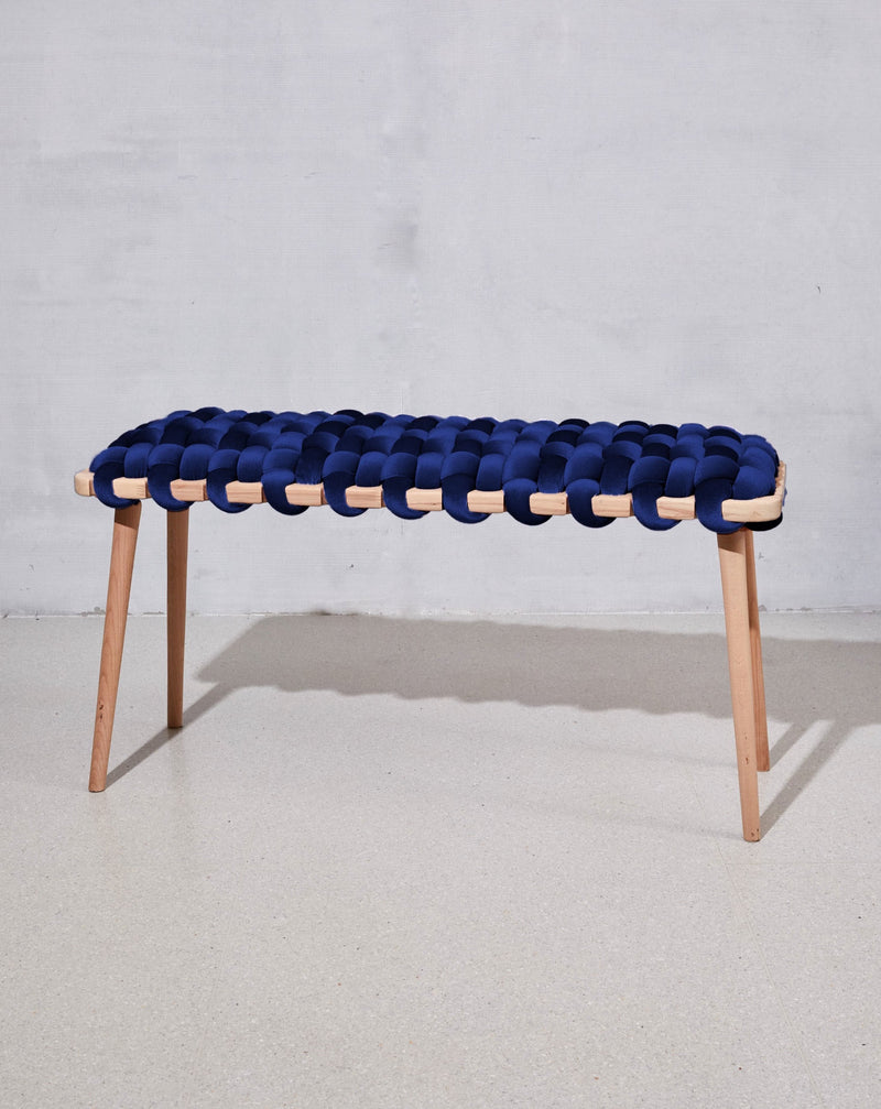 Midnight Blue Velvet Woven Bench