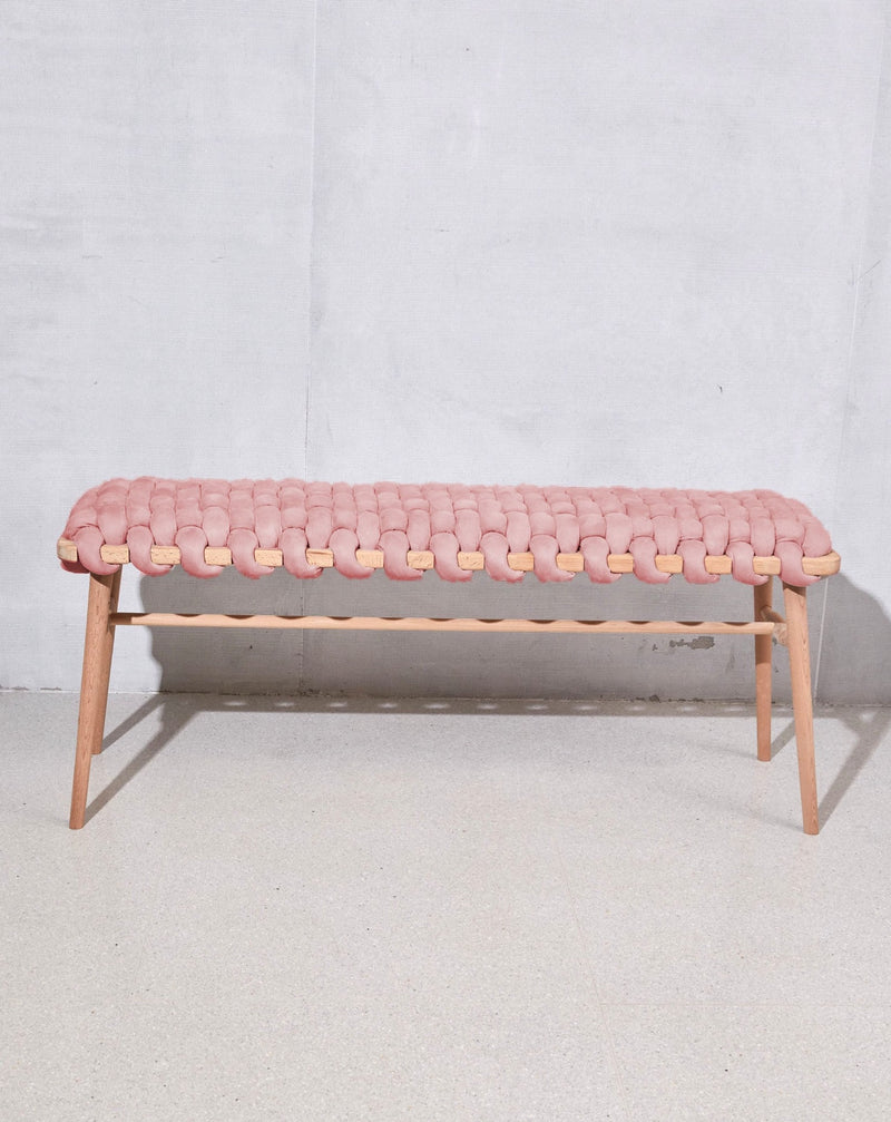 Rose Pink Vegan Suede Woven Bench