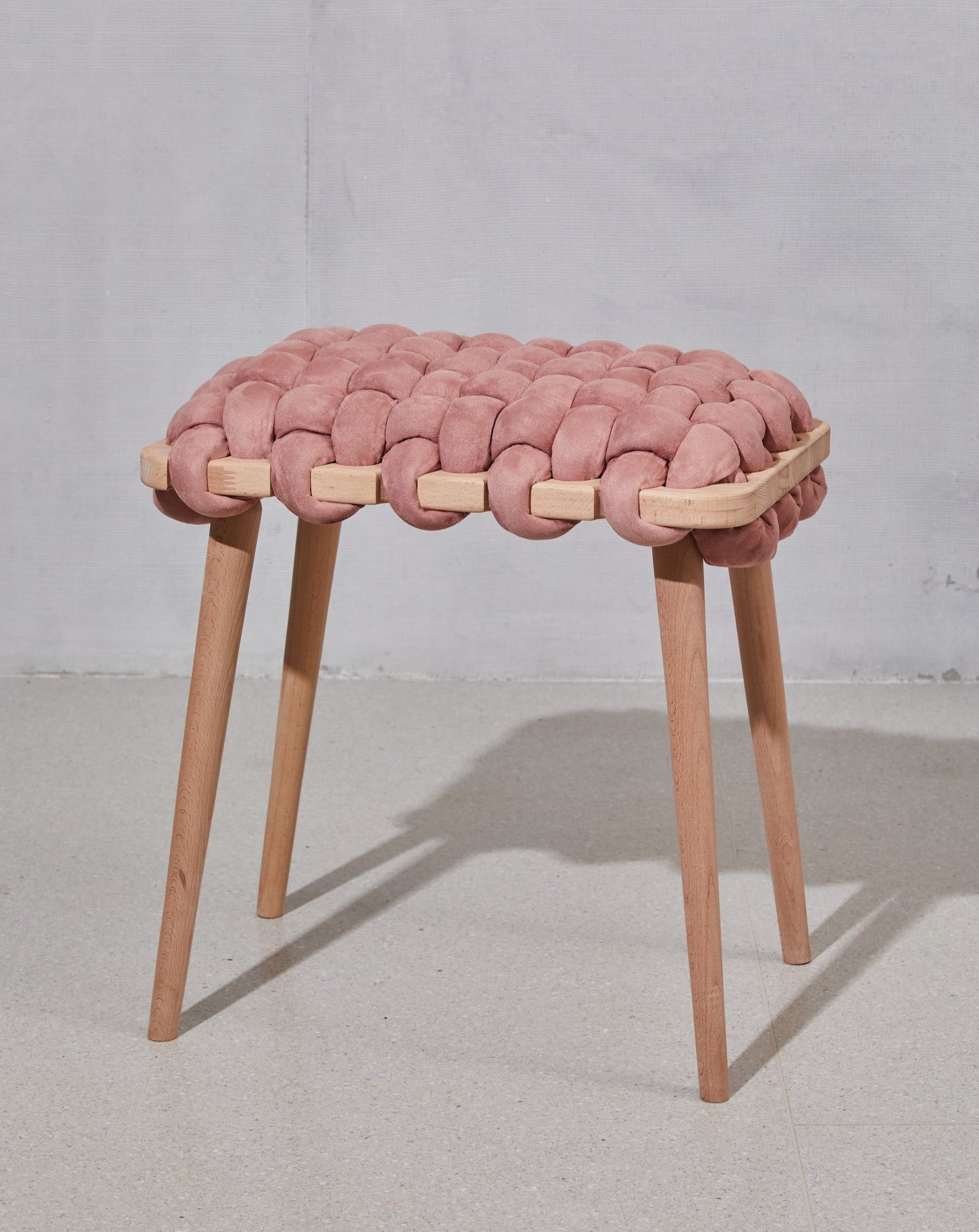 Rose Pink Vegan Suede Woven Stool