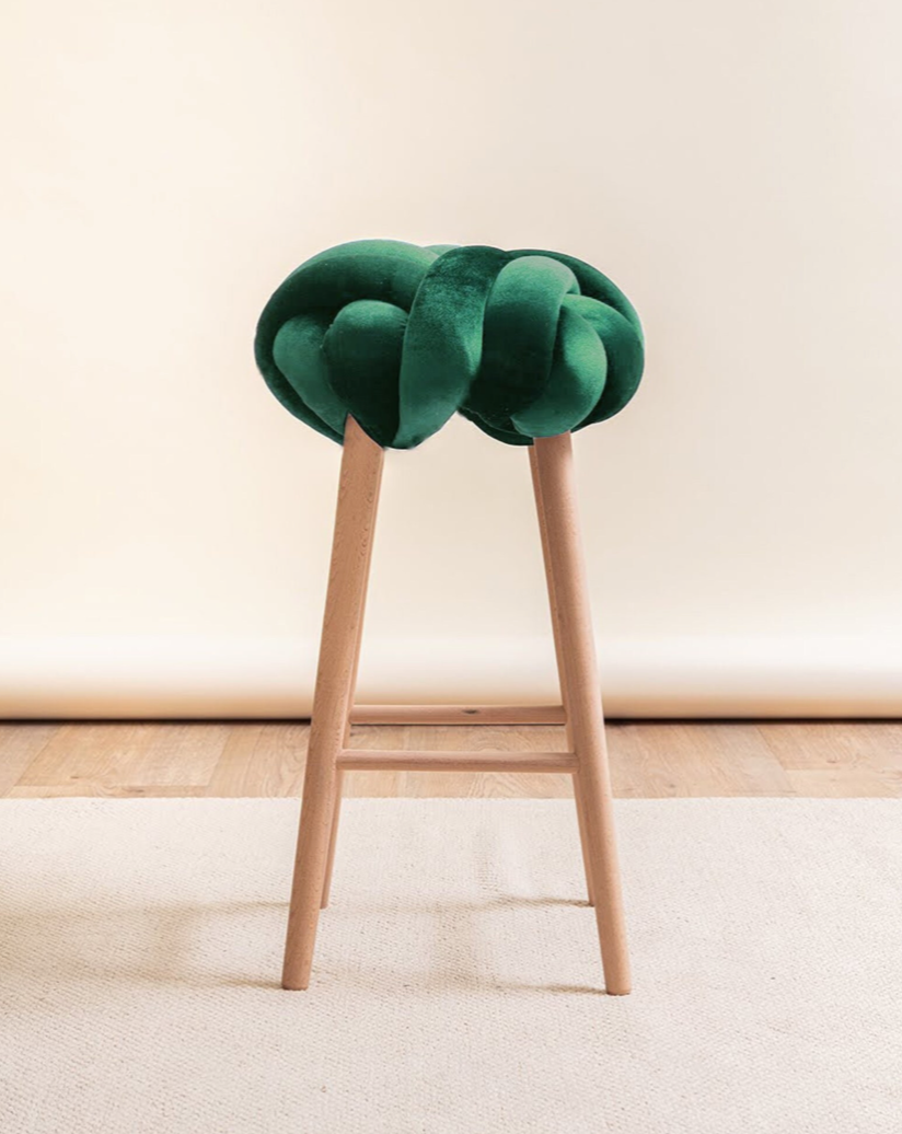 Emerald Green Velvet Knot Bar Stool