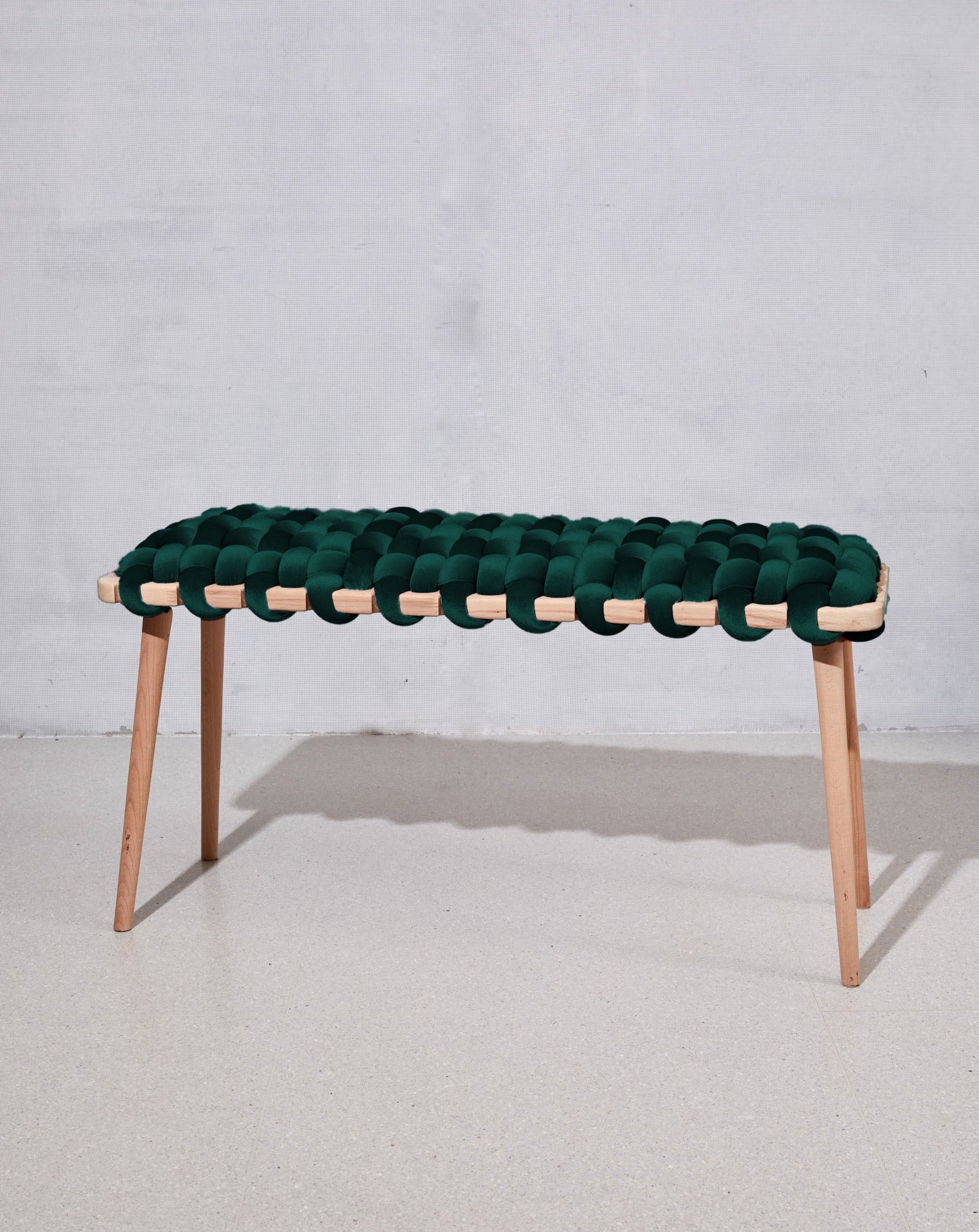 Teal Velvet Woven Bench