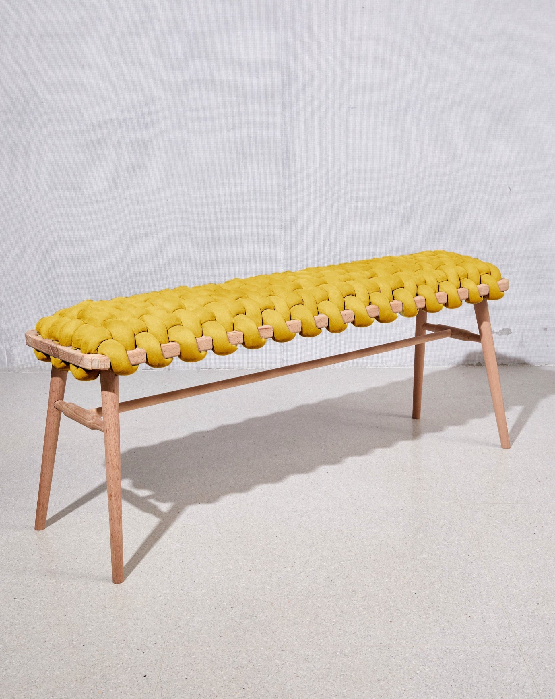 Desert Yellow Vegan Suede Woven Bench