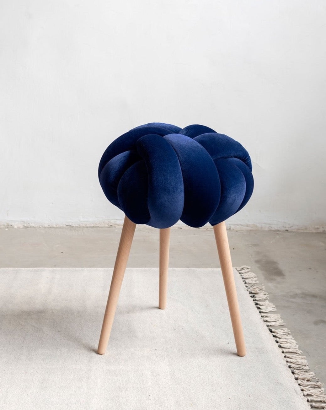 Midnight Blue Velvet Knot Stool- 25% OFF